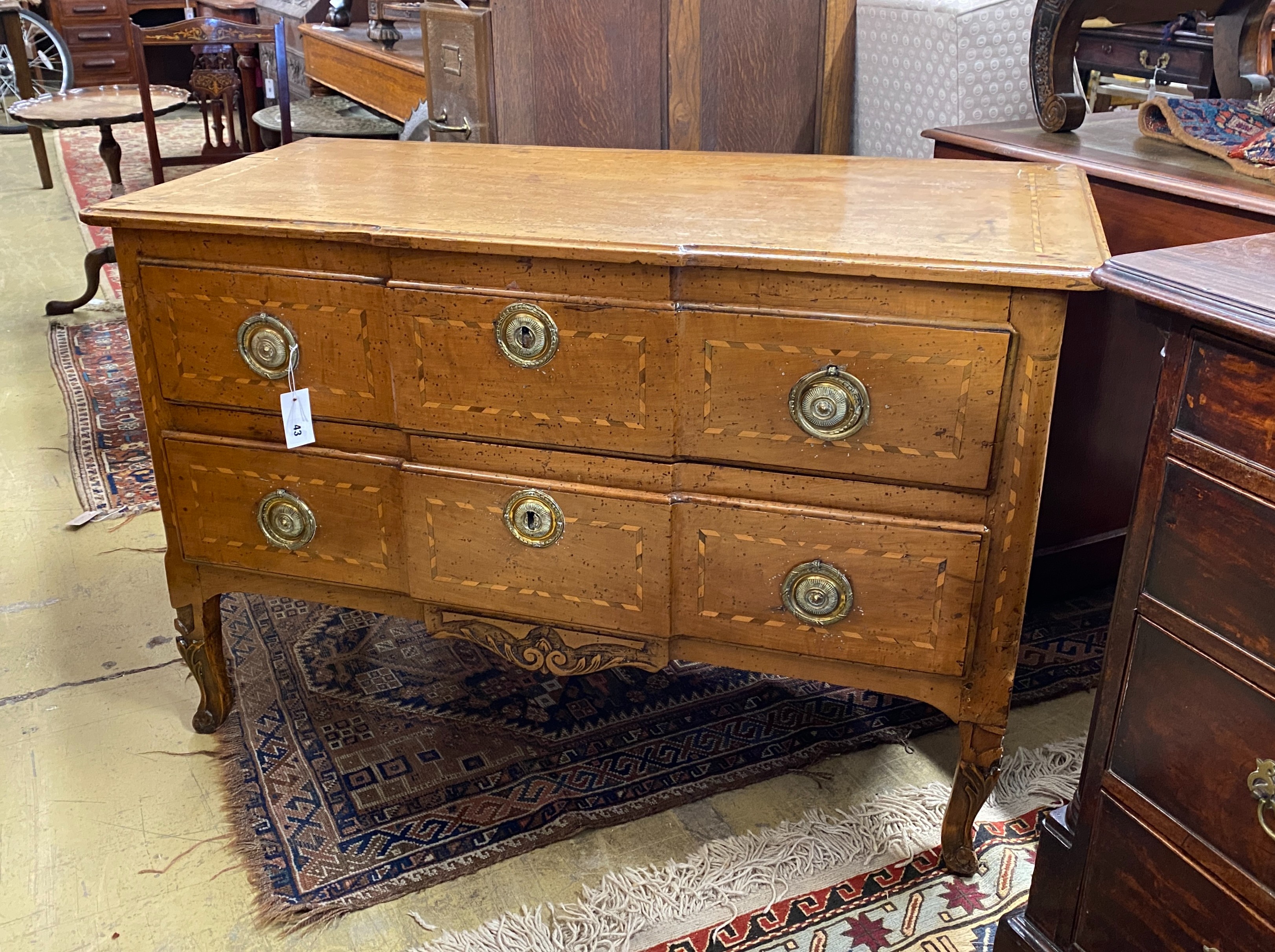 An 18th century Dutch banded walnut two tier commode, length 116cm, depth 57cm, height 78cm